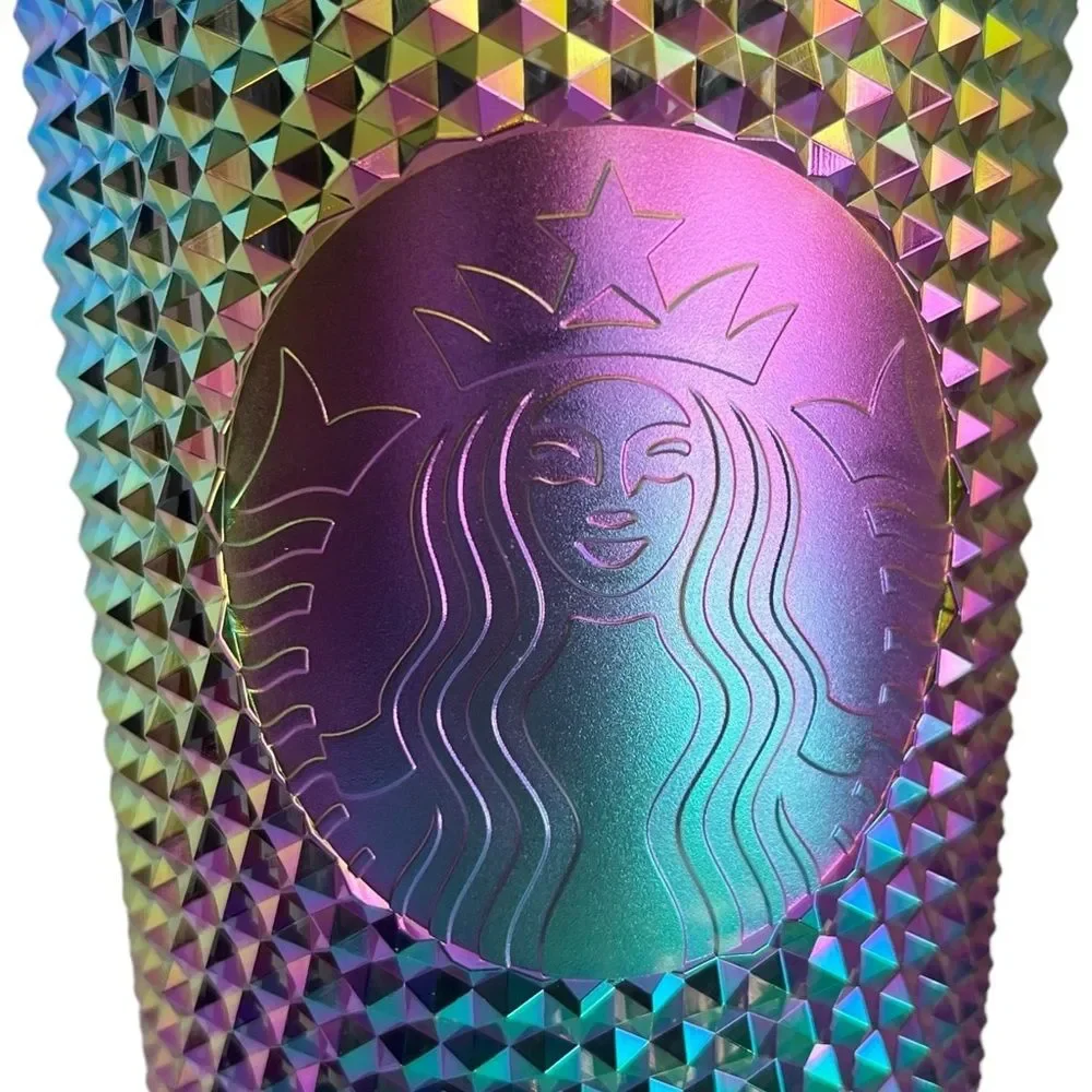 NWT Starbucks OIL SLICK Cold Cup Venti BLACK BLING Tumbler Rainbow Studded 2023